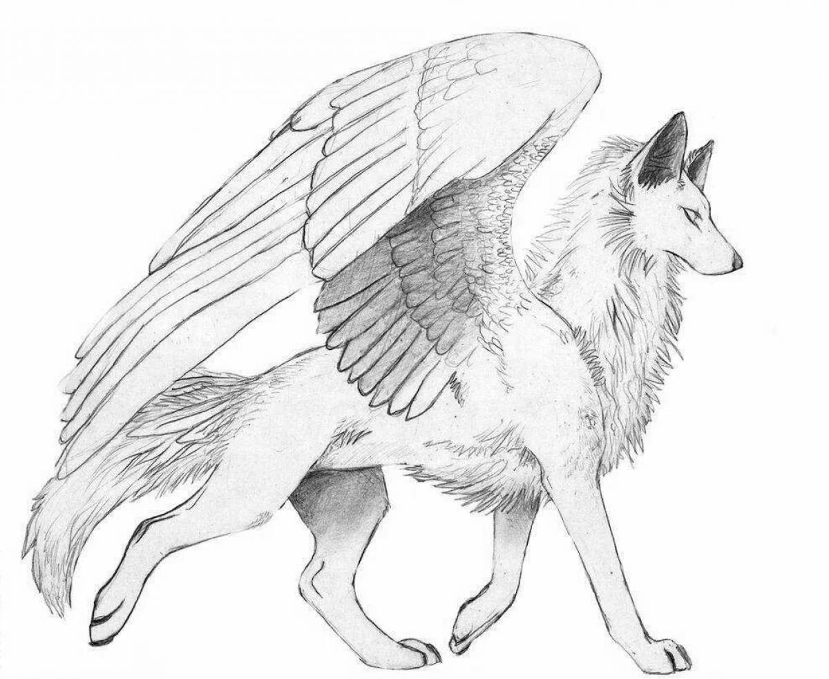 Majestic coloring dog with wings