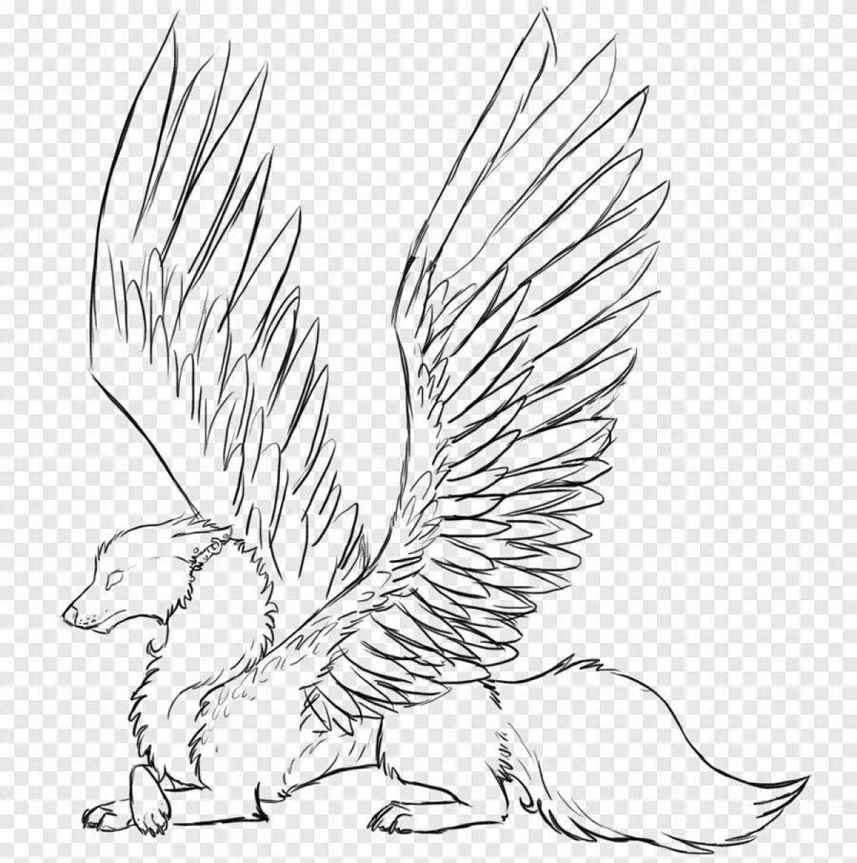 Playful coloring dog with wings