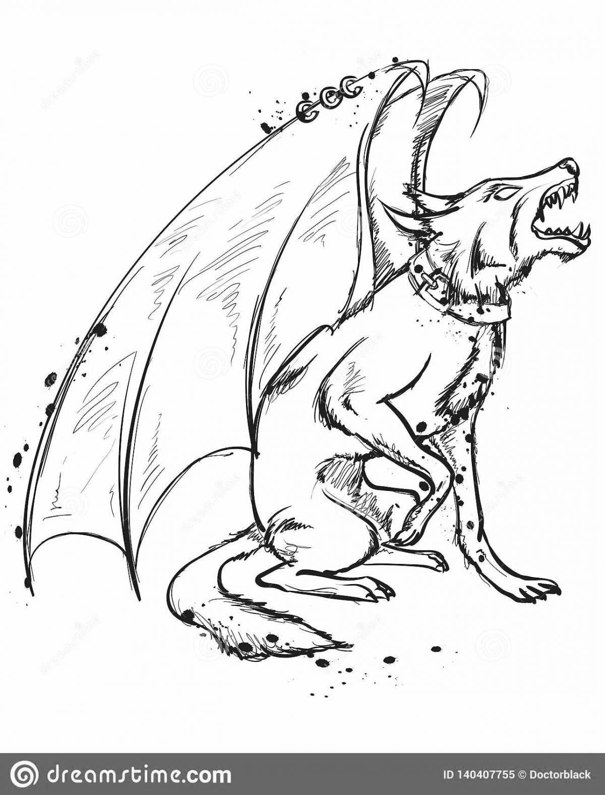 Radiant coloring page dog with wings