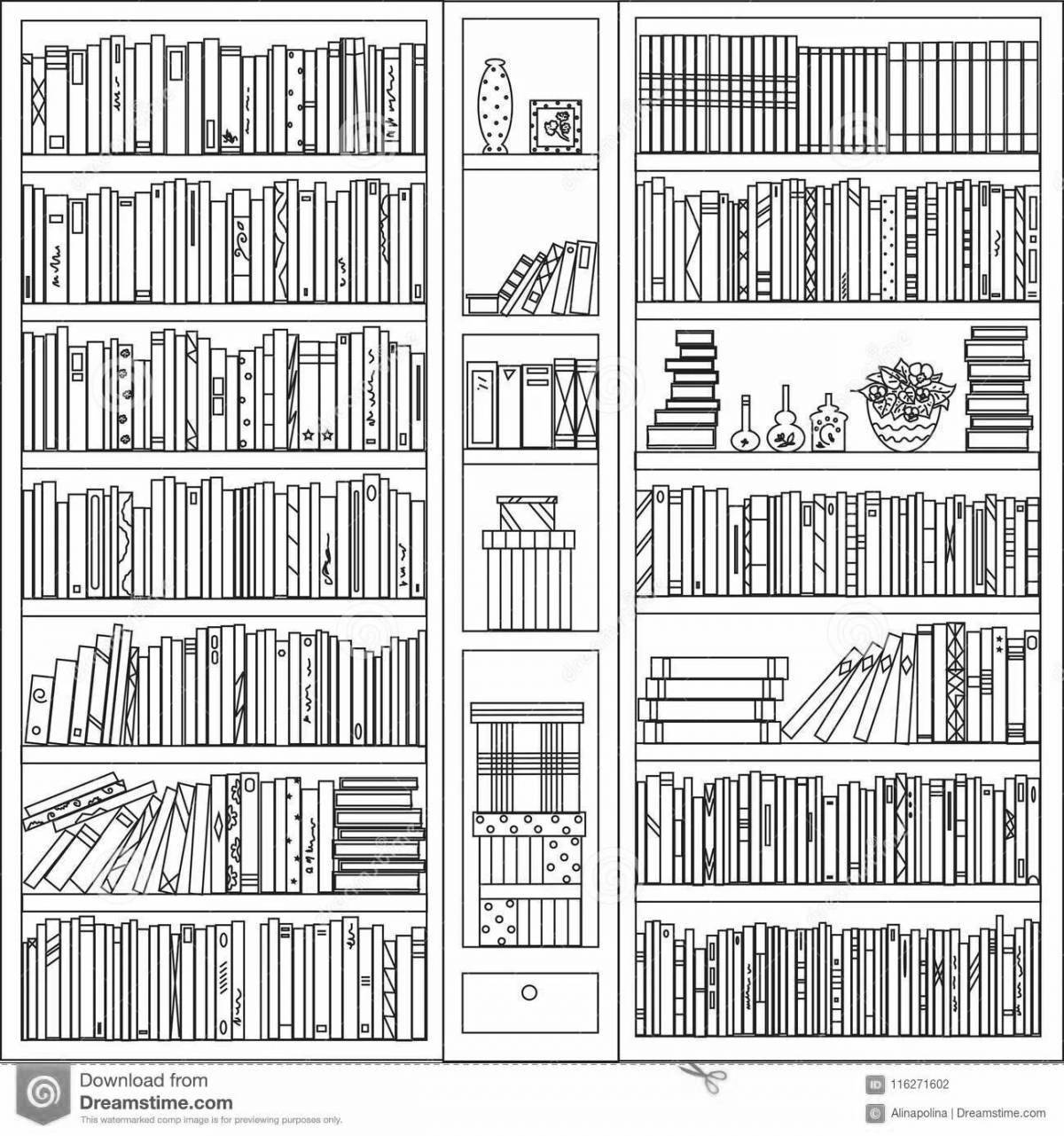 Colorful bookcase coloring page