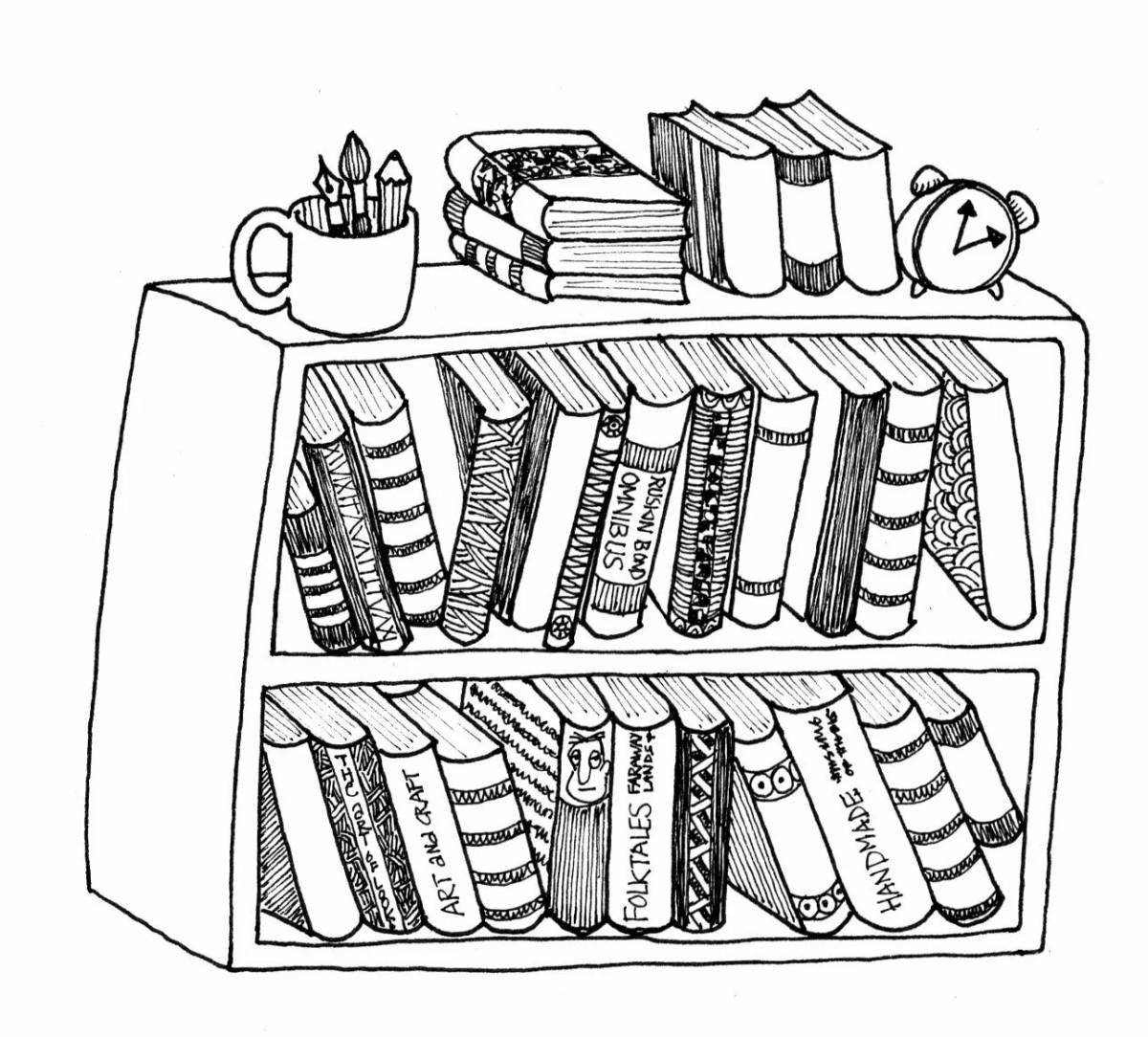 Gorgeous bookcase coloring page