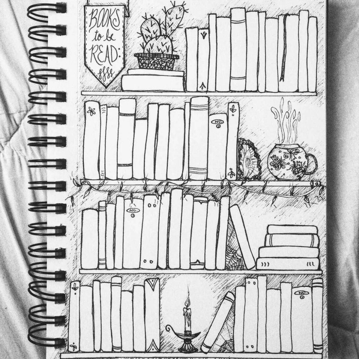 Cute bookcase coloring page