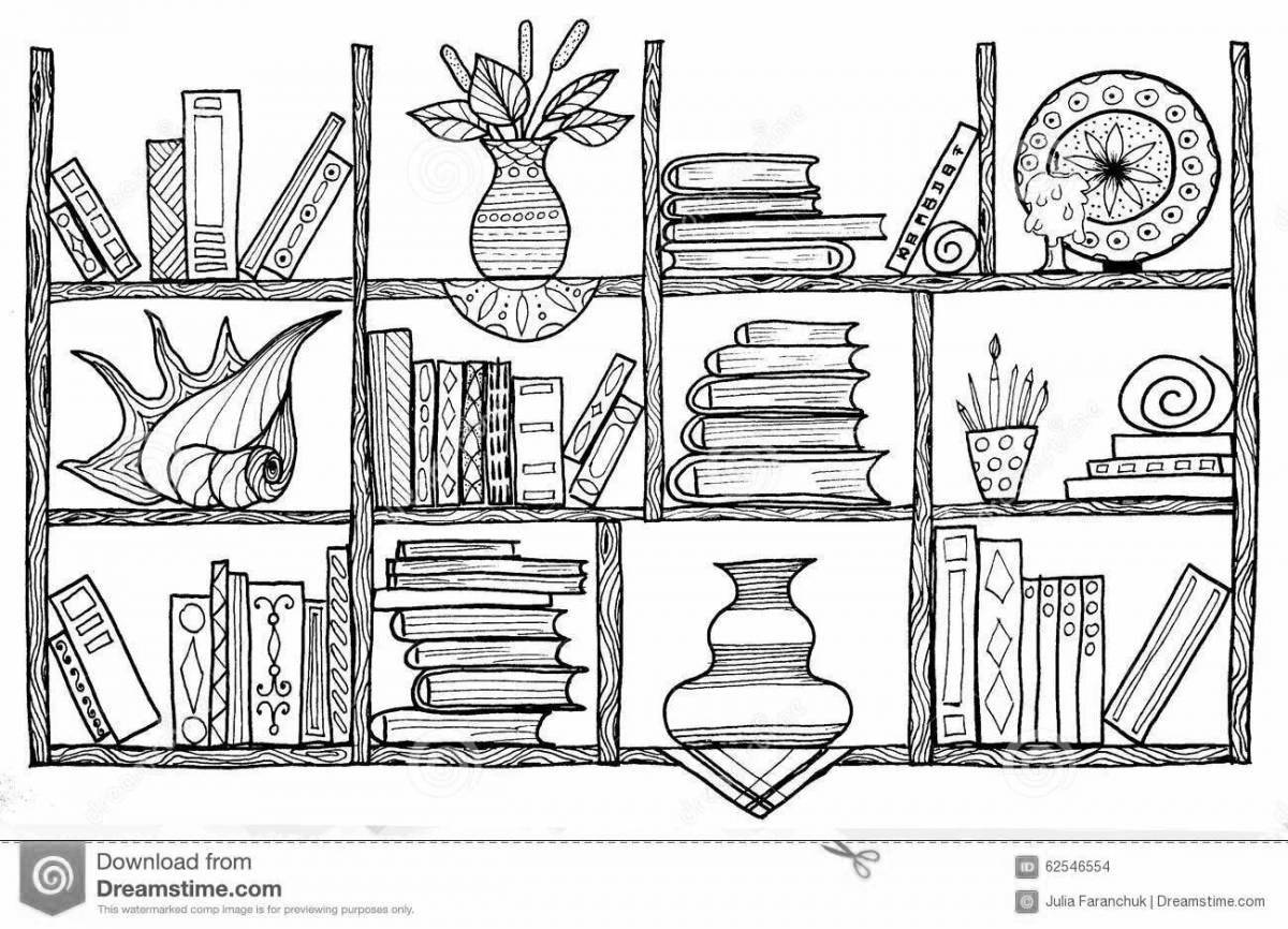 Adorable bookcase coloring page