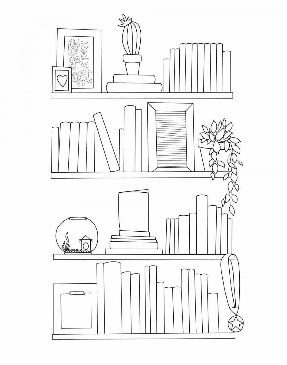 Fairy bookcase coloring page