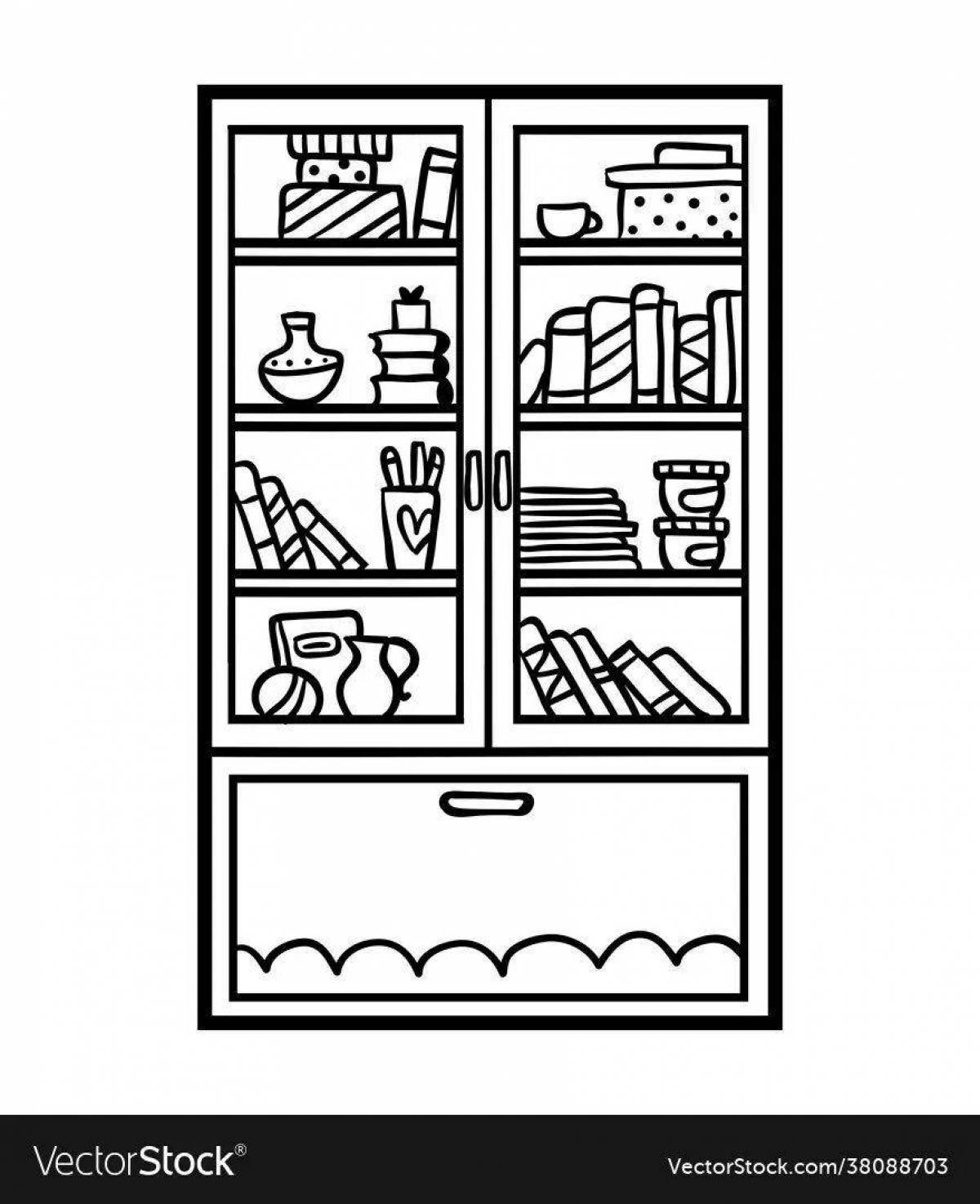 Playful bookcase coloring page