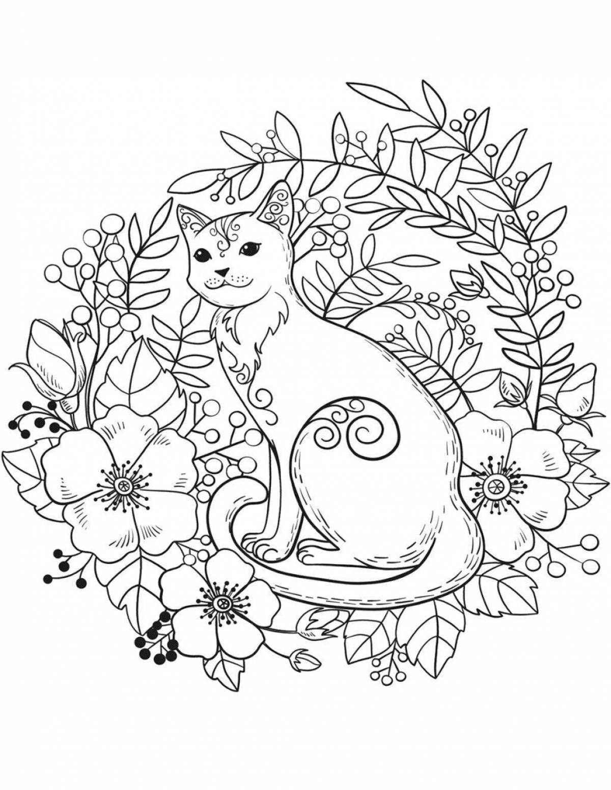 Радостный кот с цветами