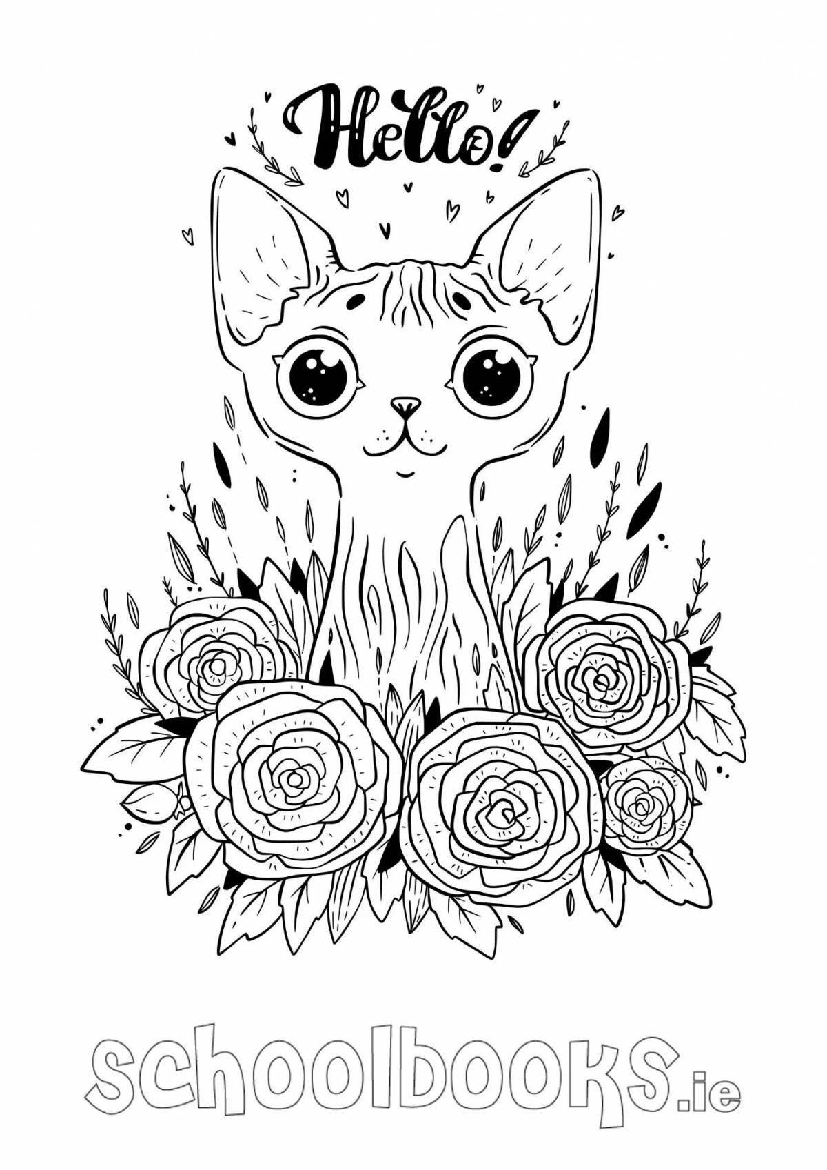 Очаровательный кот с цветами