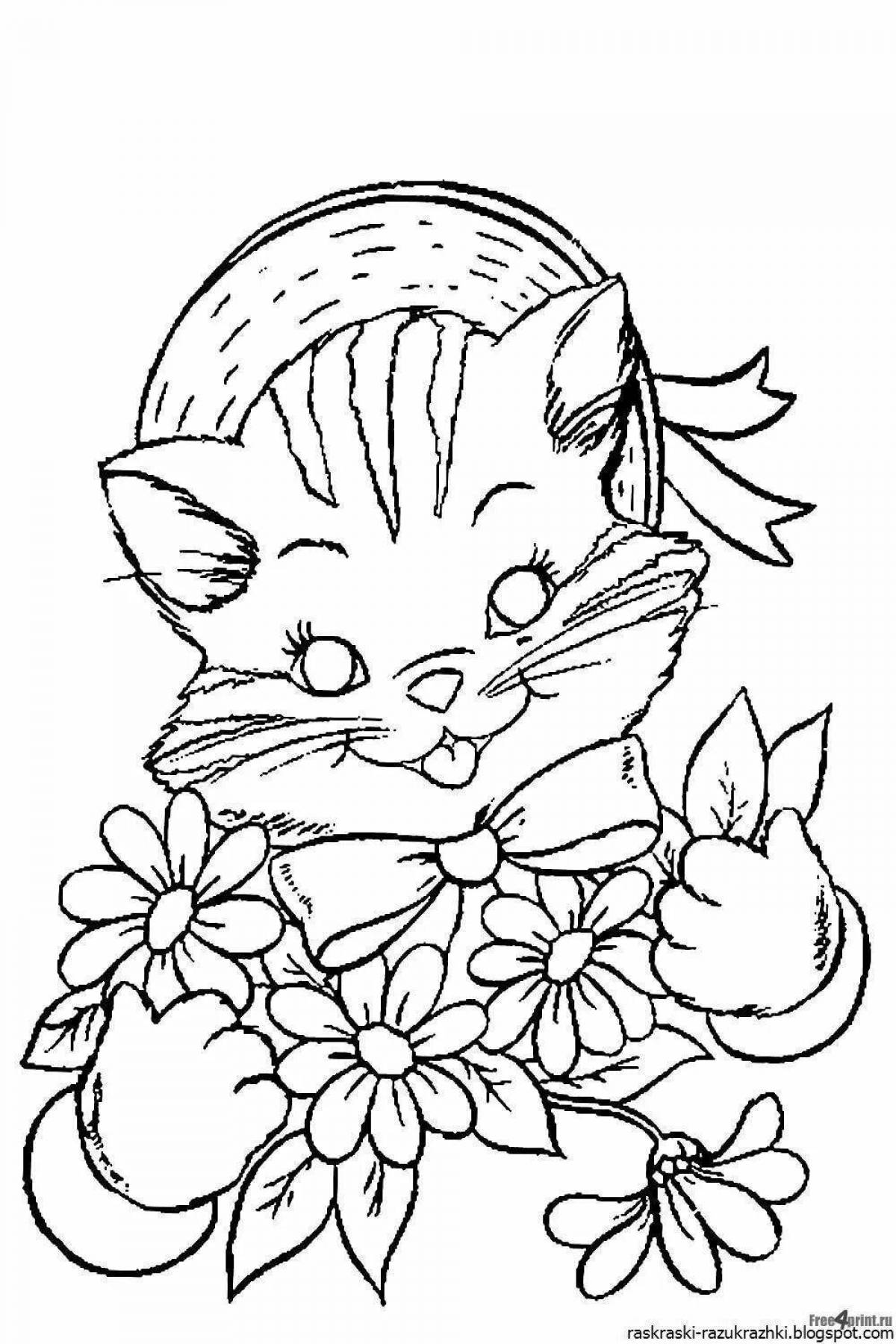 Веселый кот с цветами