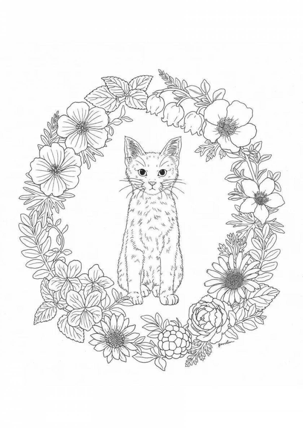 Animated cat with flowers