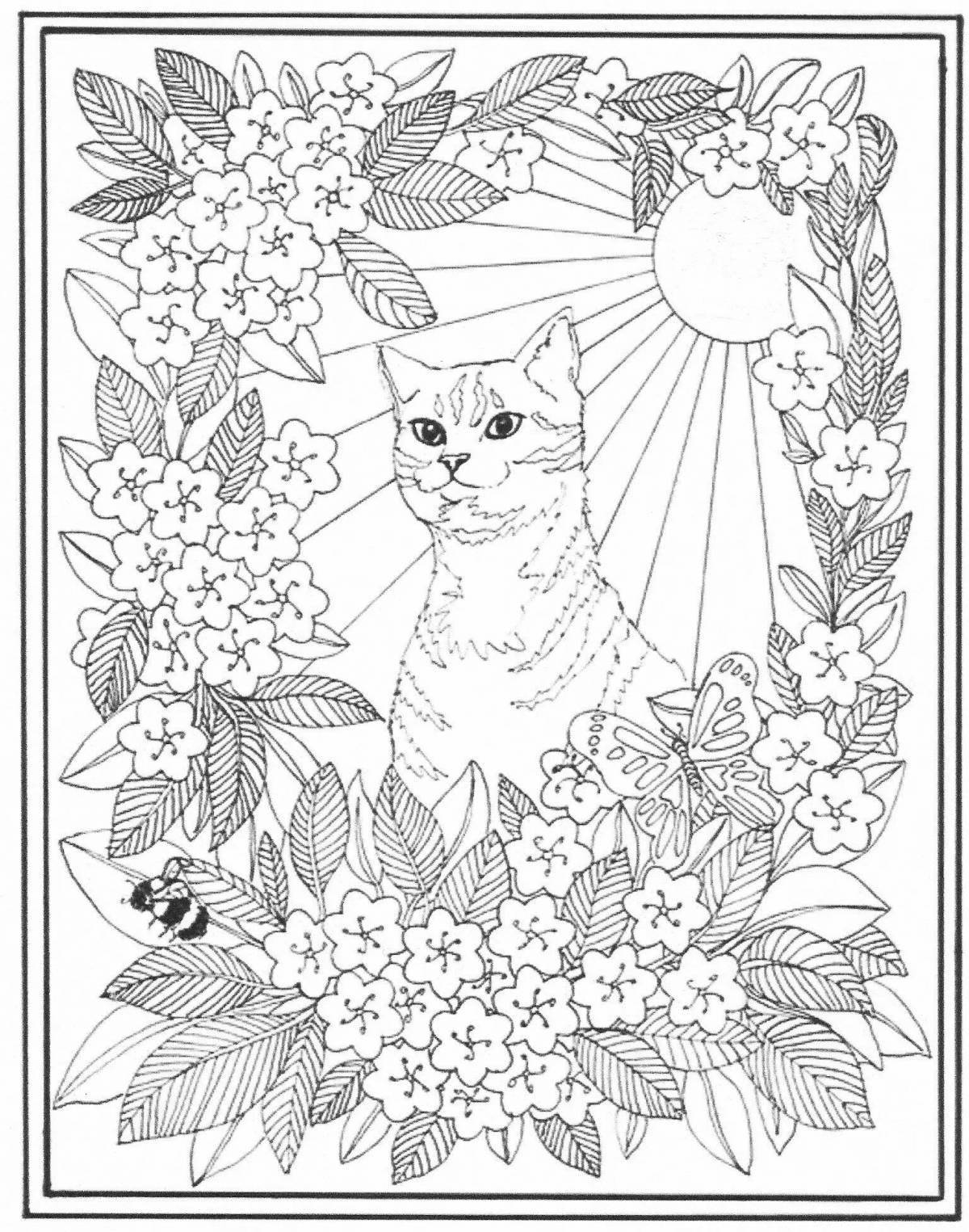 Graceful cat with flowers