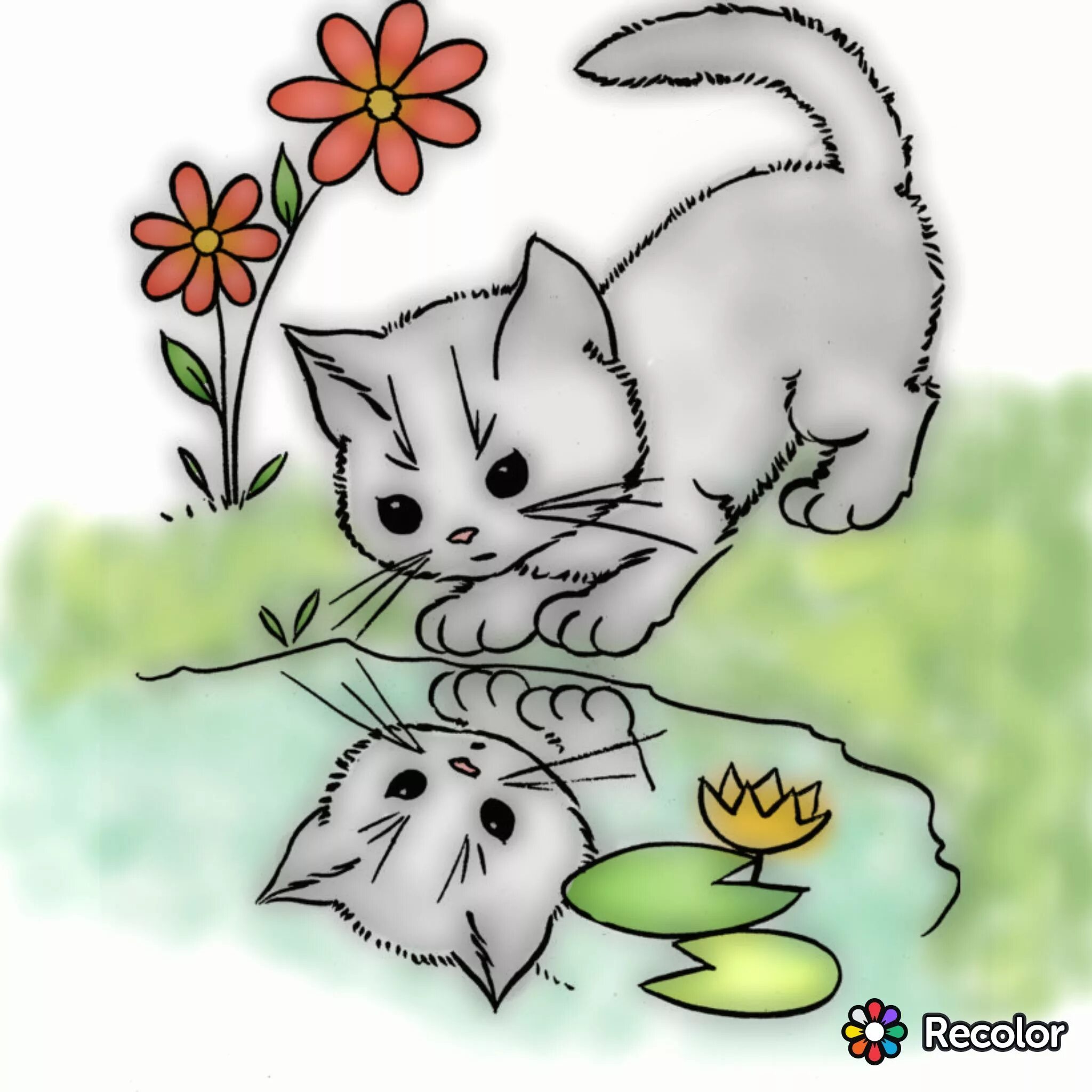 Котик с цветами #1