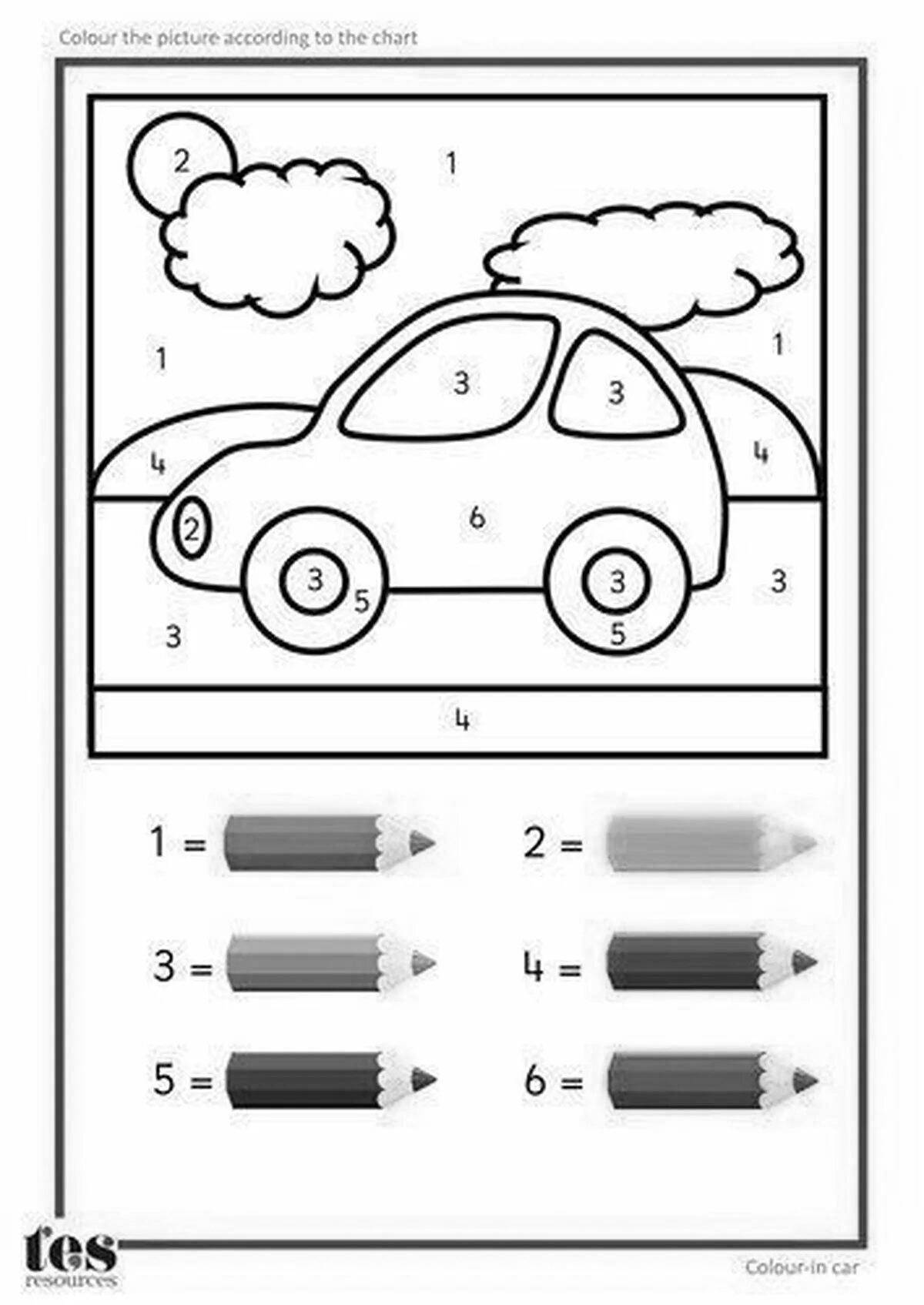 Color-brilliant car coloring page
