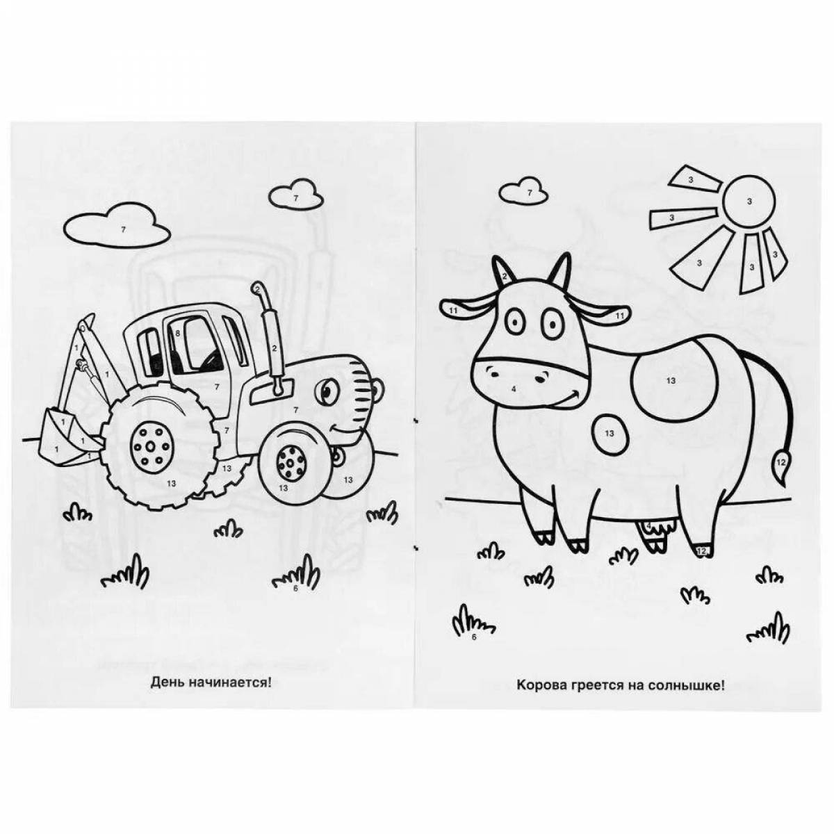 Coloring page funny blue tractor animals