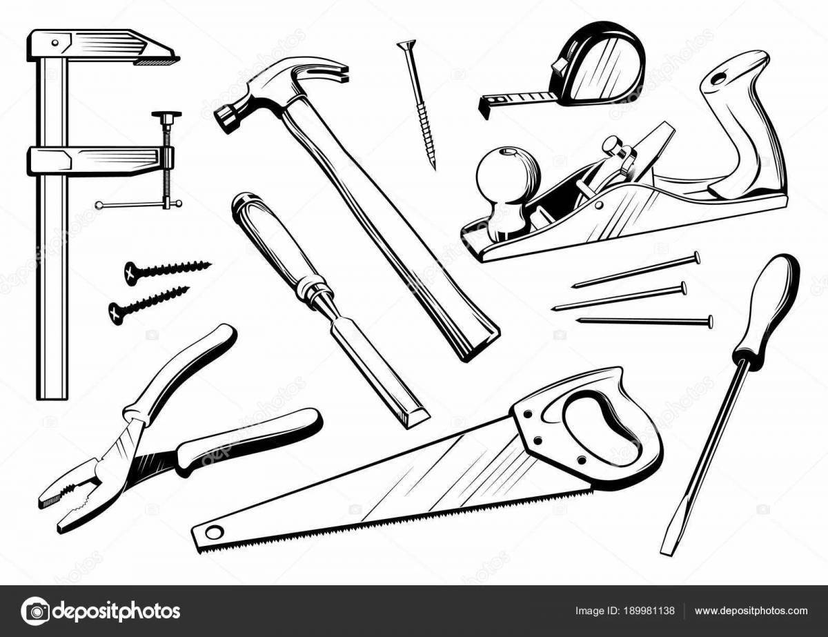 Coloring page of funny tools