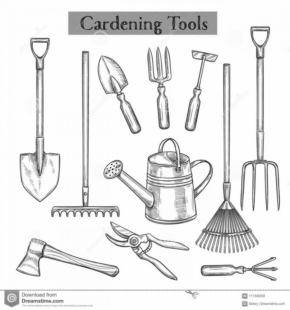 Coloring page of tools with vibrant colors