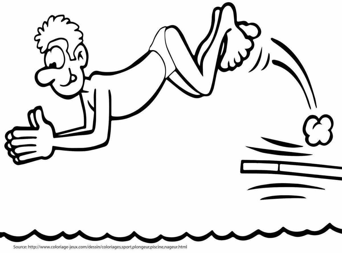 Joyful swimming coloring pages for children