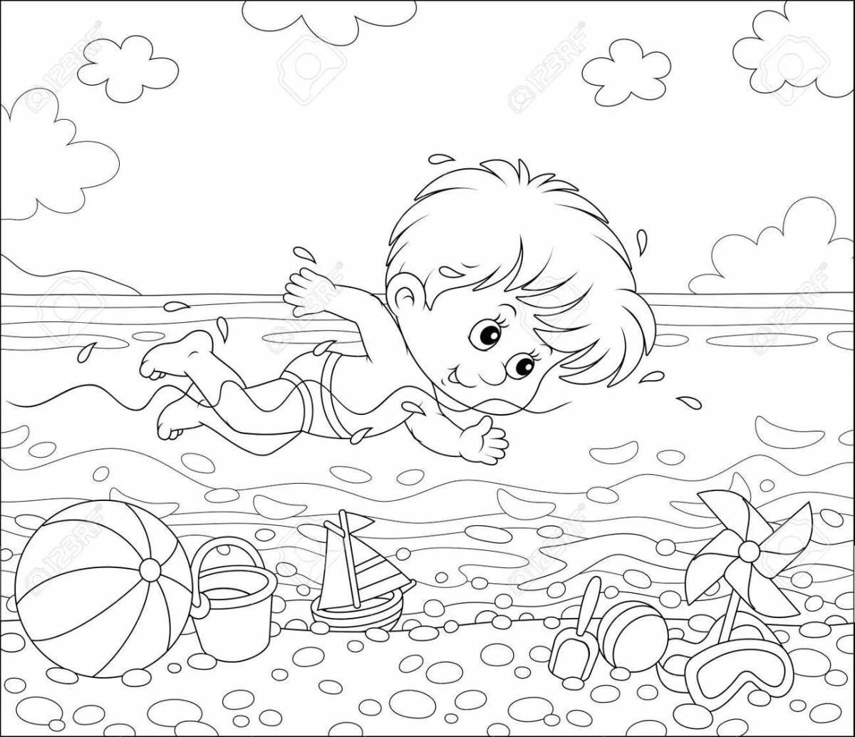 Playful swimming coloring page for babies