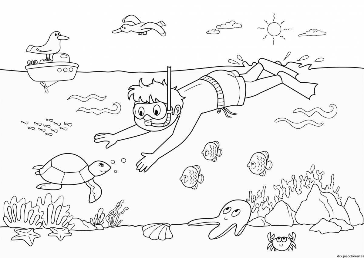 Adorable swimming coloring book for toddlers