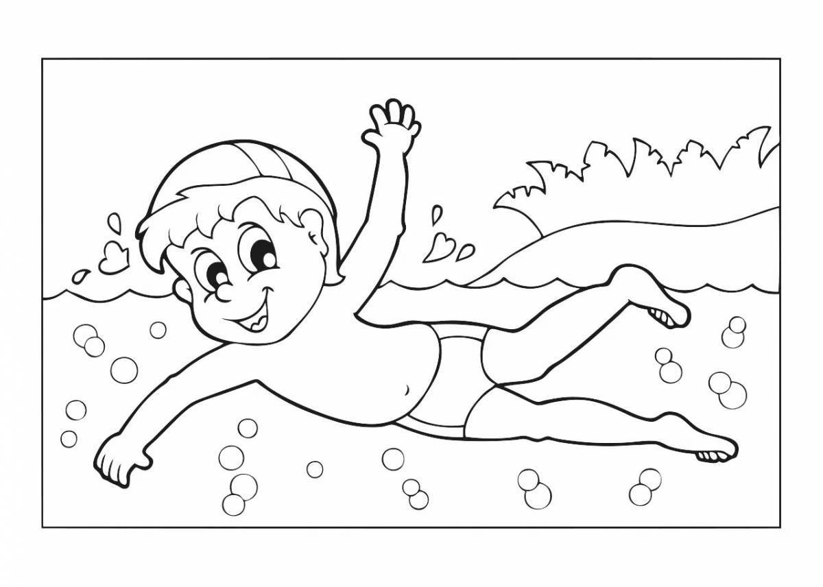 Освежающая страница-раскраска «плавание» для малышей