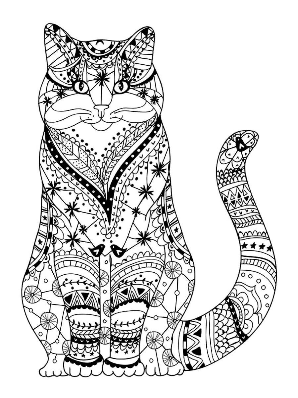Coloring page funny patterned cat