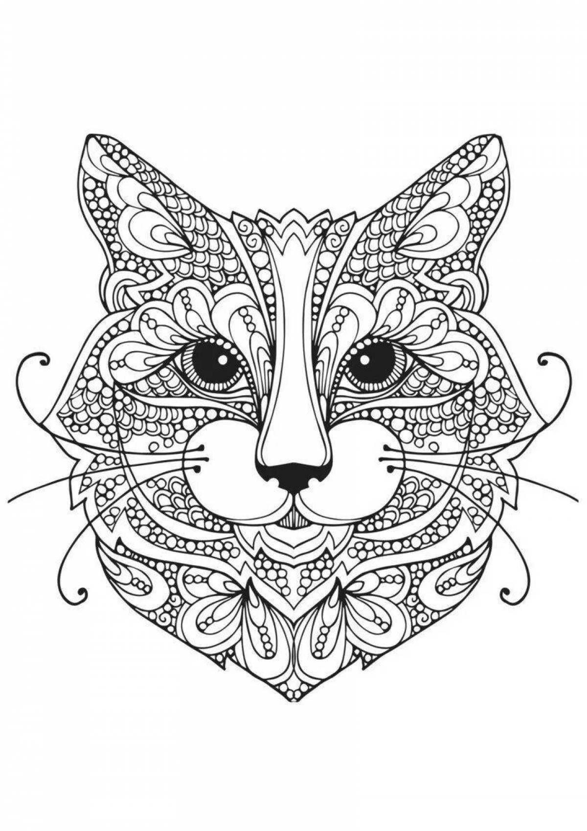 Adorable cat coloring book with pattern