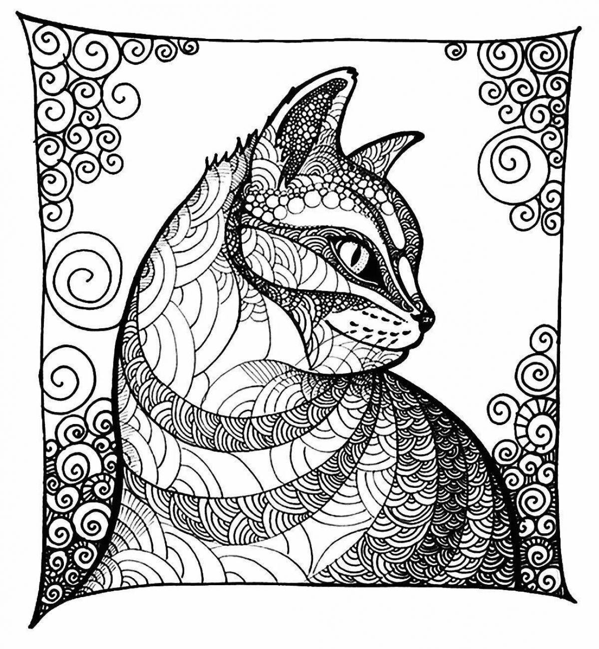 Coloring page happy patterned cat