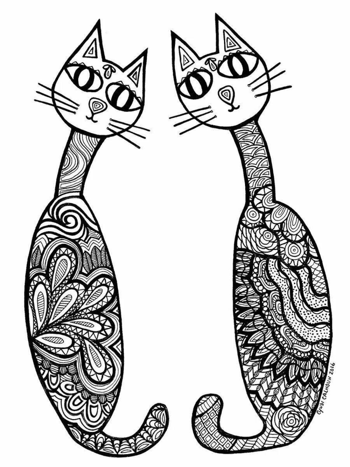 Coloring book bright patterned cat