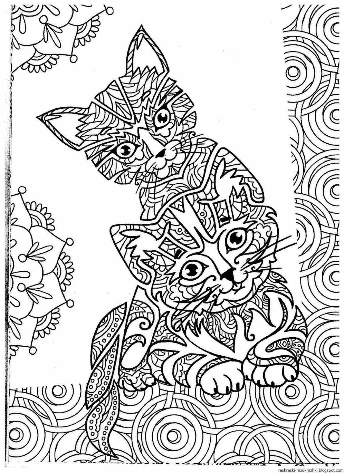 Exquisite patterned cat coloring page