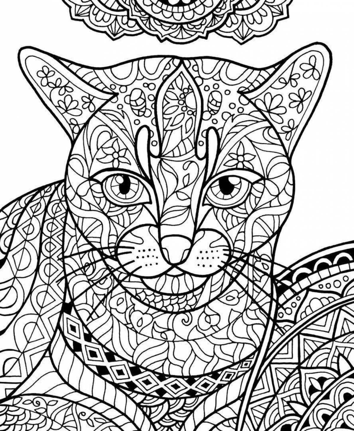 Coloring page cute cat with pattern