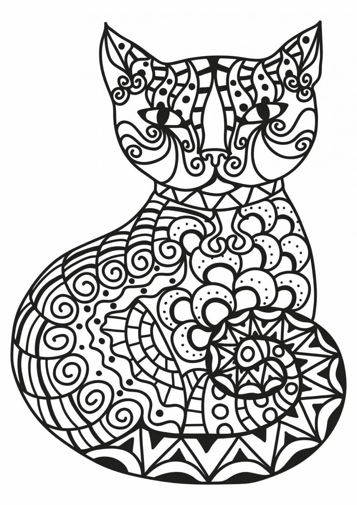 Coloring cat with a bright pattern