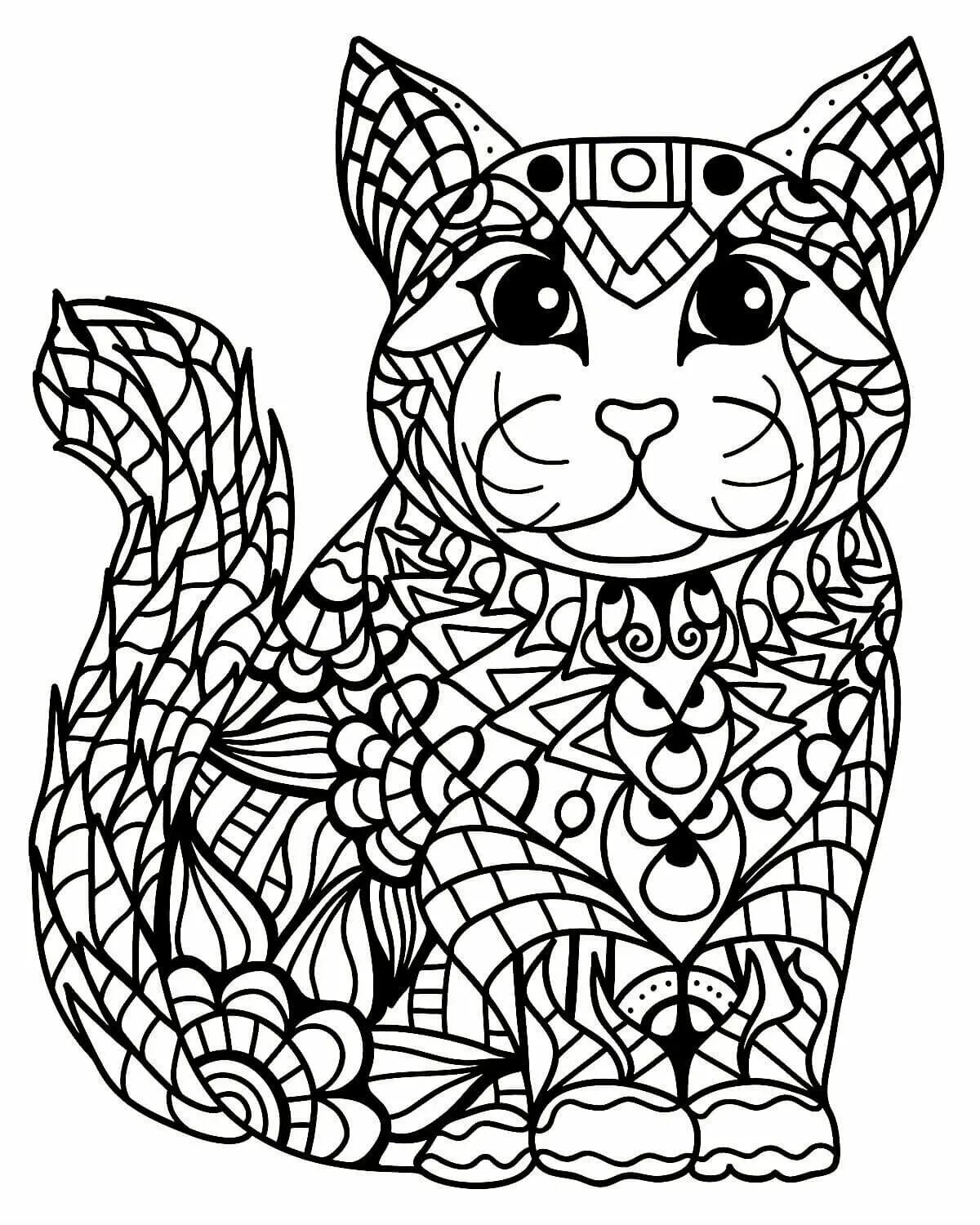 Coloring page gorgeous patterned cat