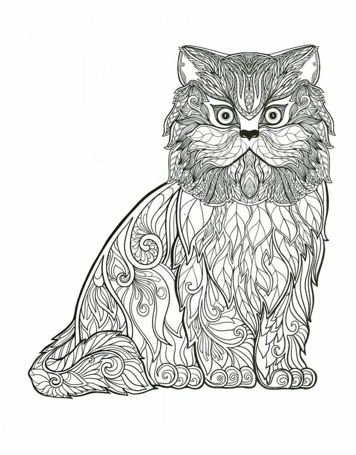 Coloring page wild cat with a pattern