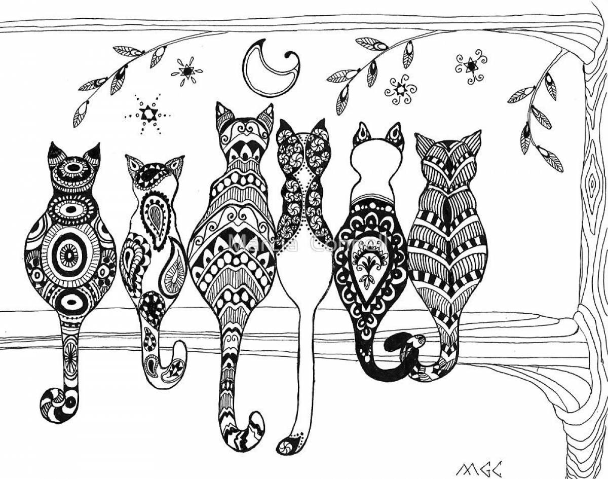Coloring page exotic cat with pattern
