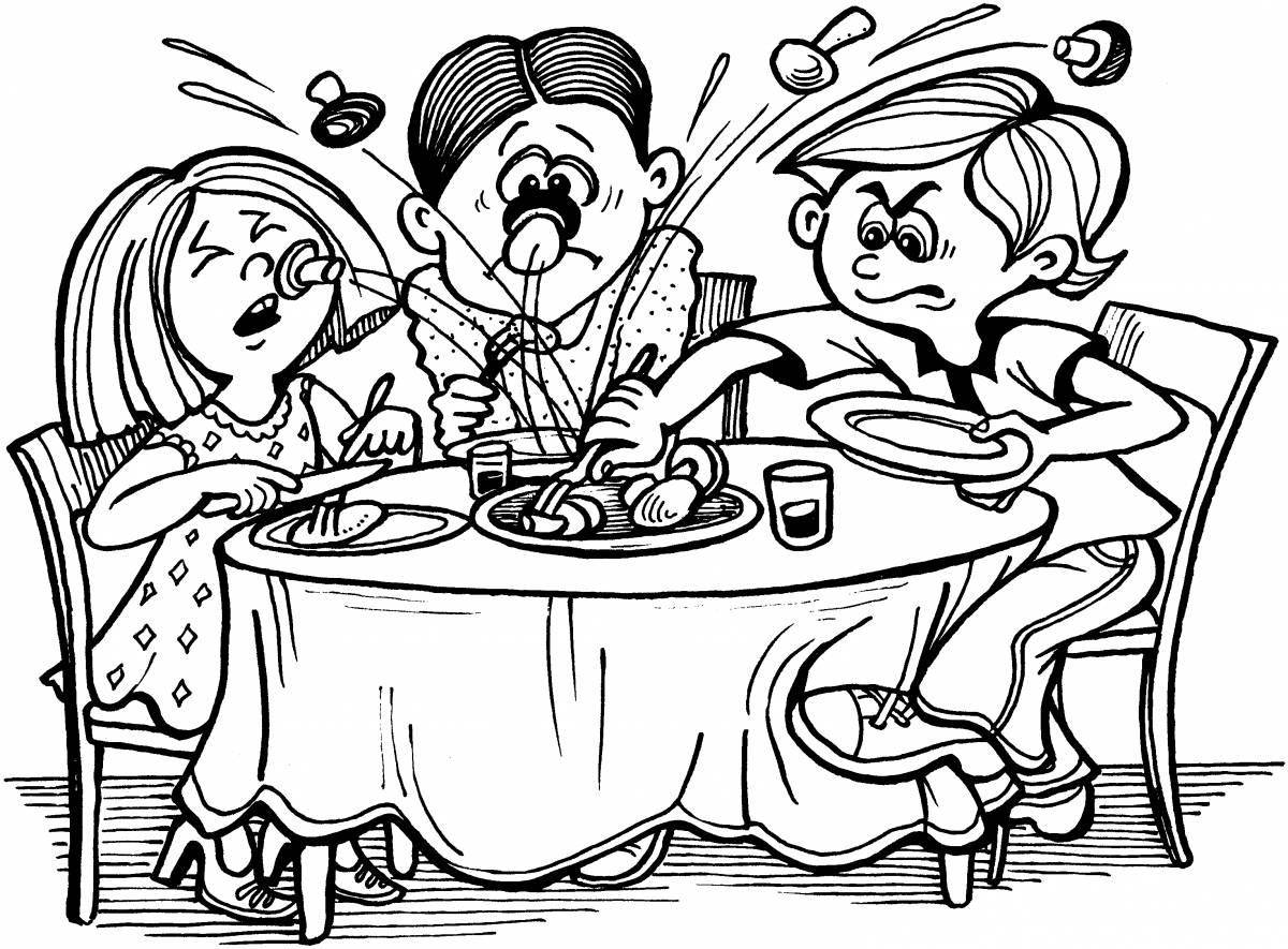 Coloring page cheerful family at the table