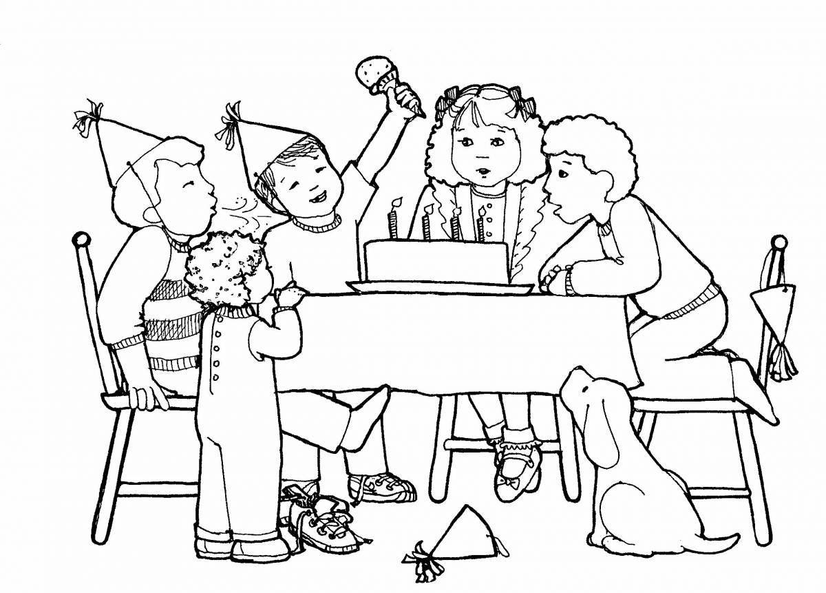 Coloring book bright family at the table