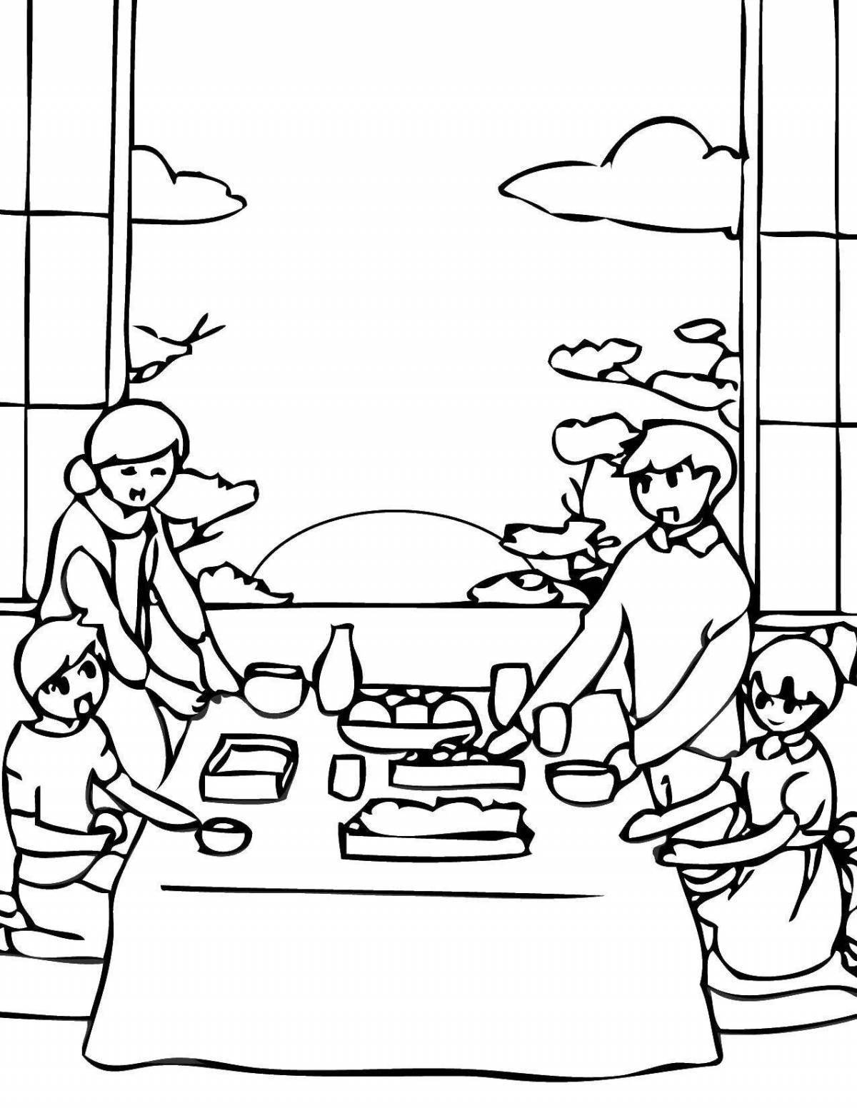 Coloring page serene family at the table