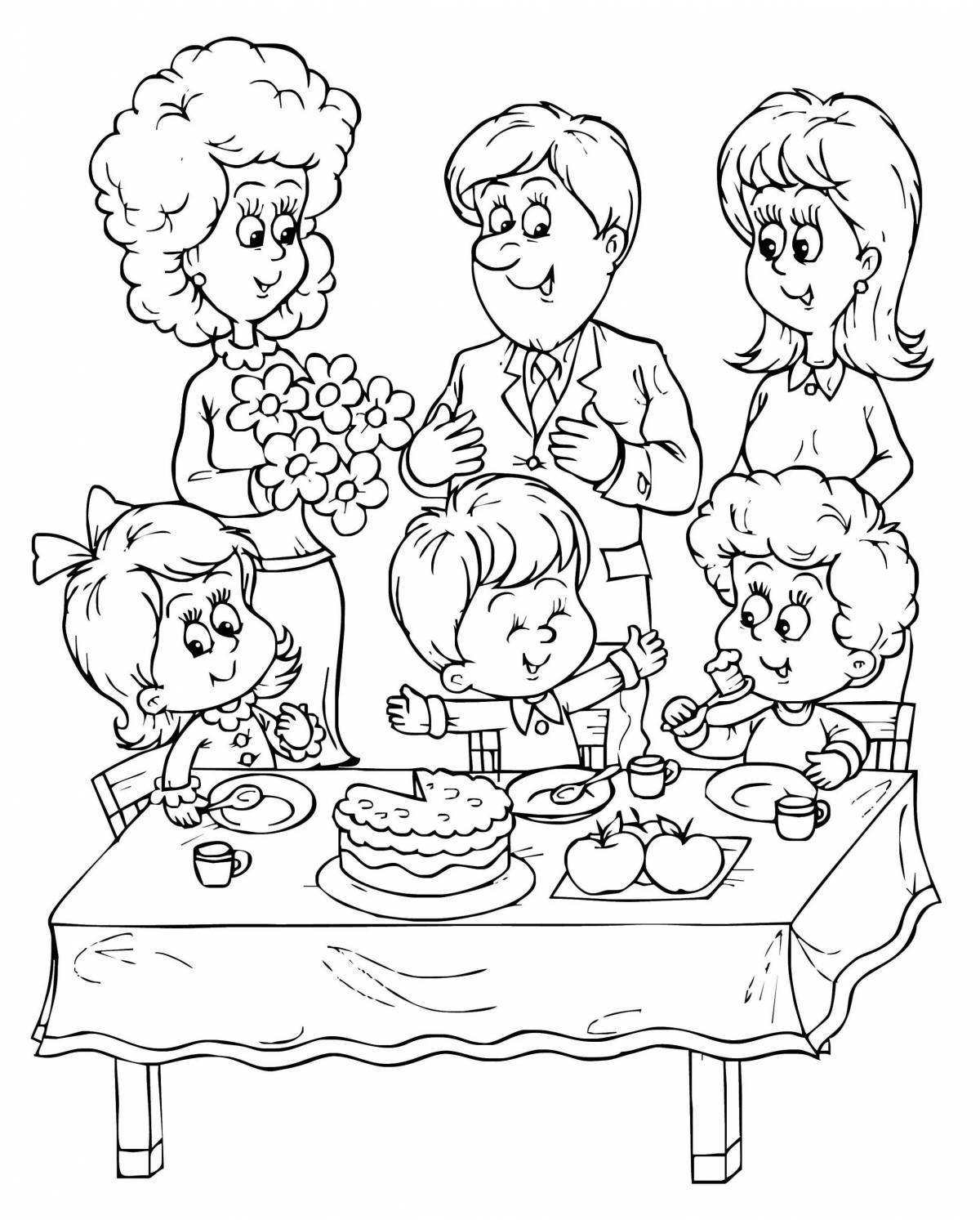 Coloring page merciful family at the table