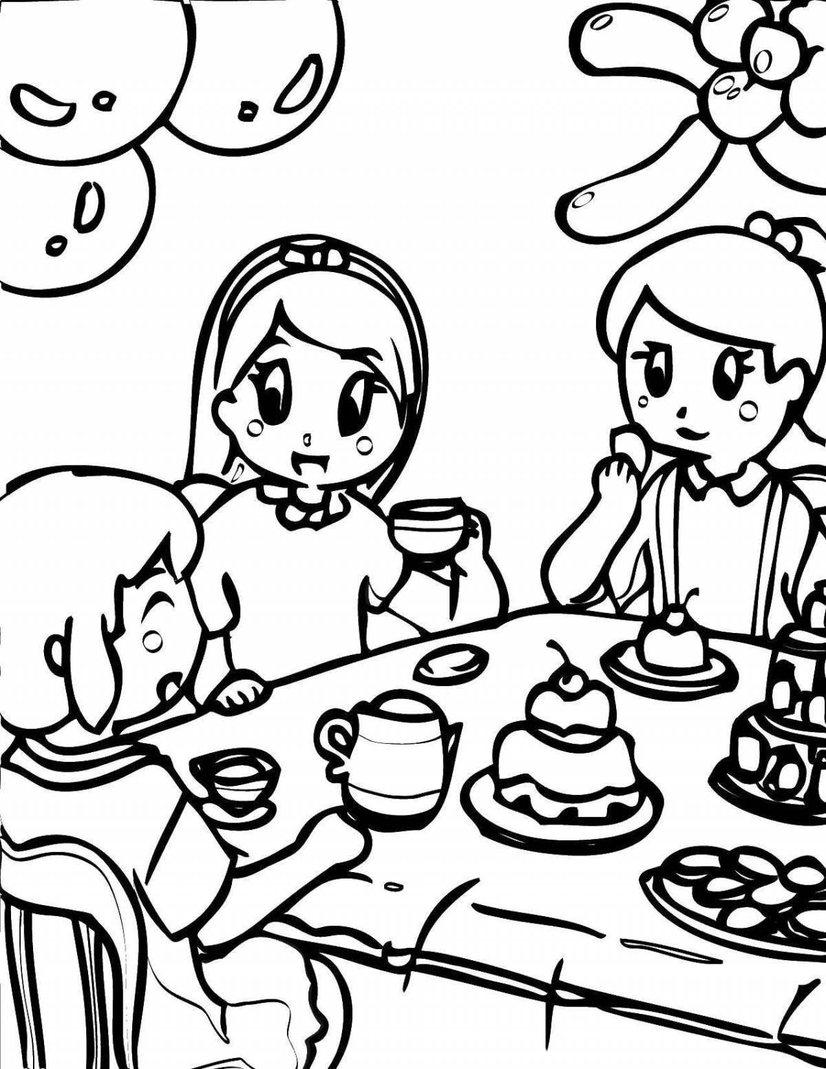 Coloring book united family at the table