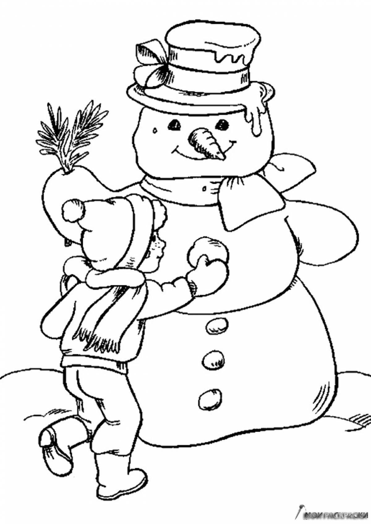 Fun coloring snowman on skates