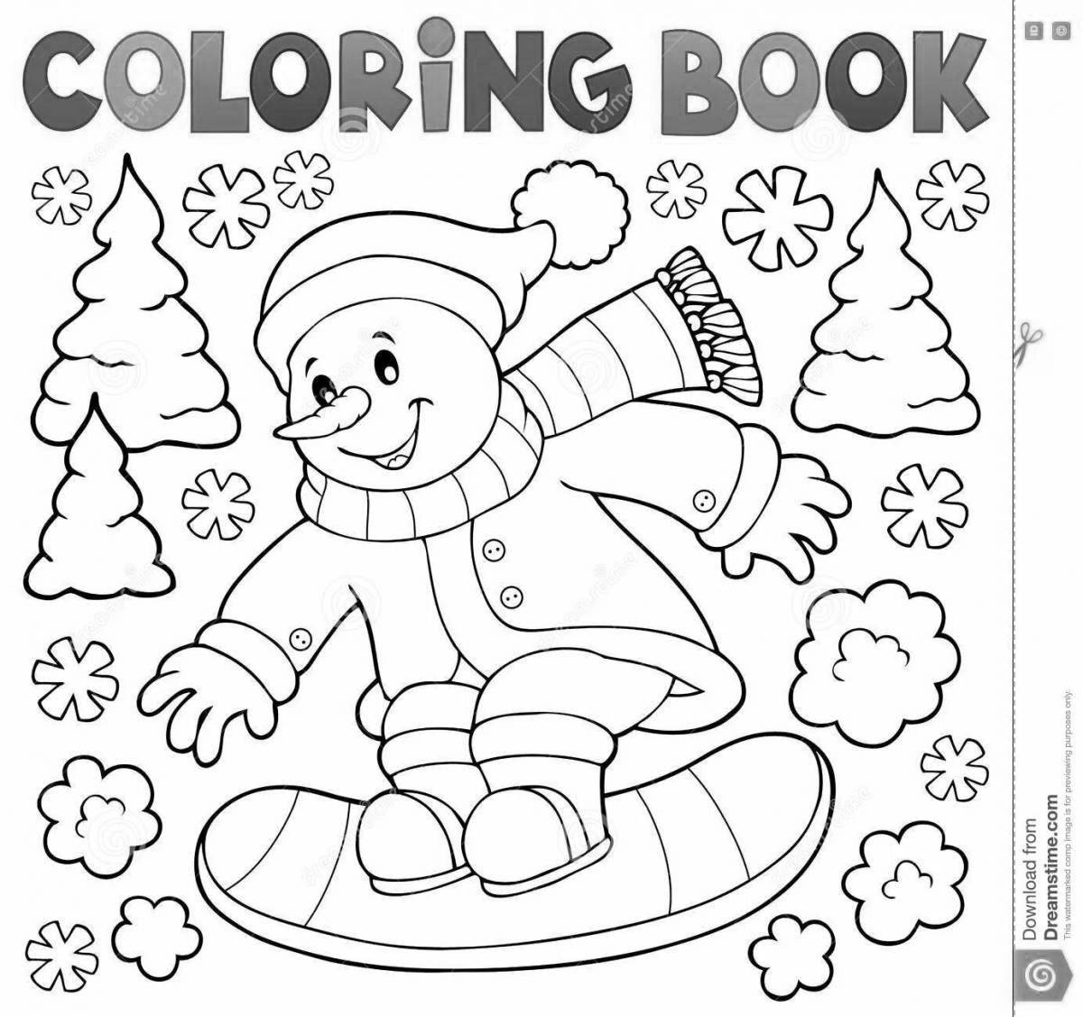 Colorful coloring of a snowman on skates