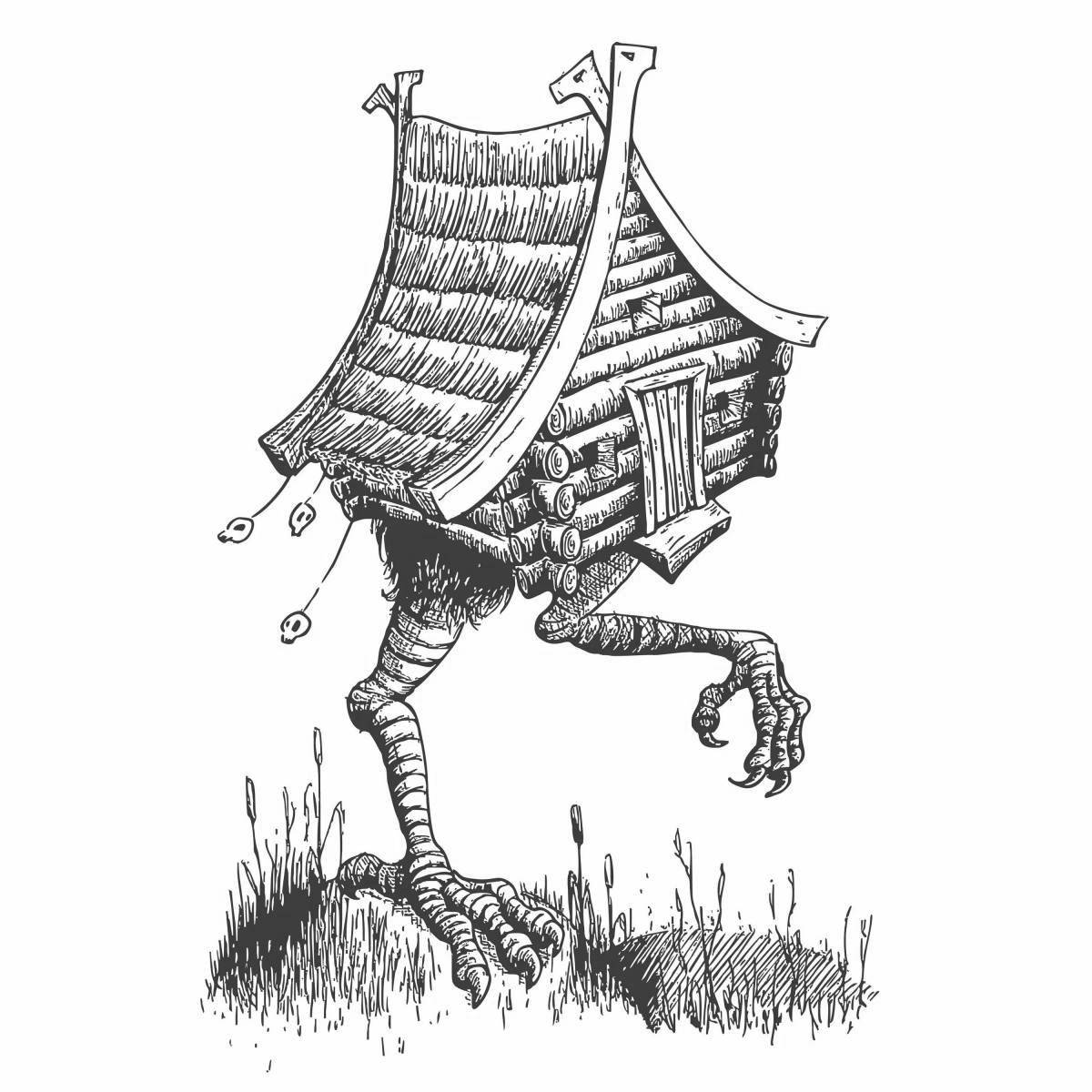 Coloring page of the charming baba yaga's house