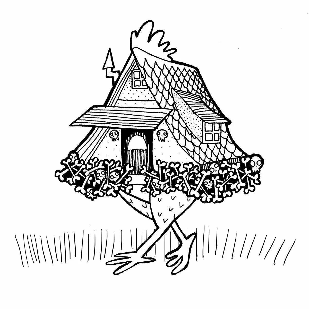 Coloring book house of the mysterious Baba Yaga