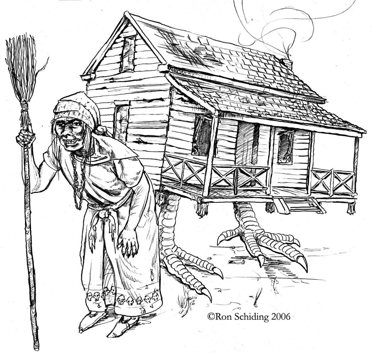 Baba Yaga's picturesque house coloring page