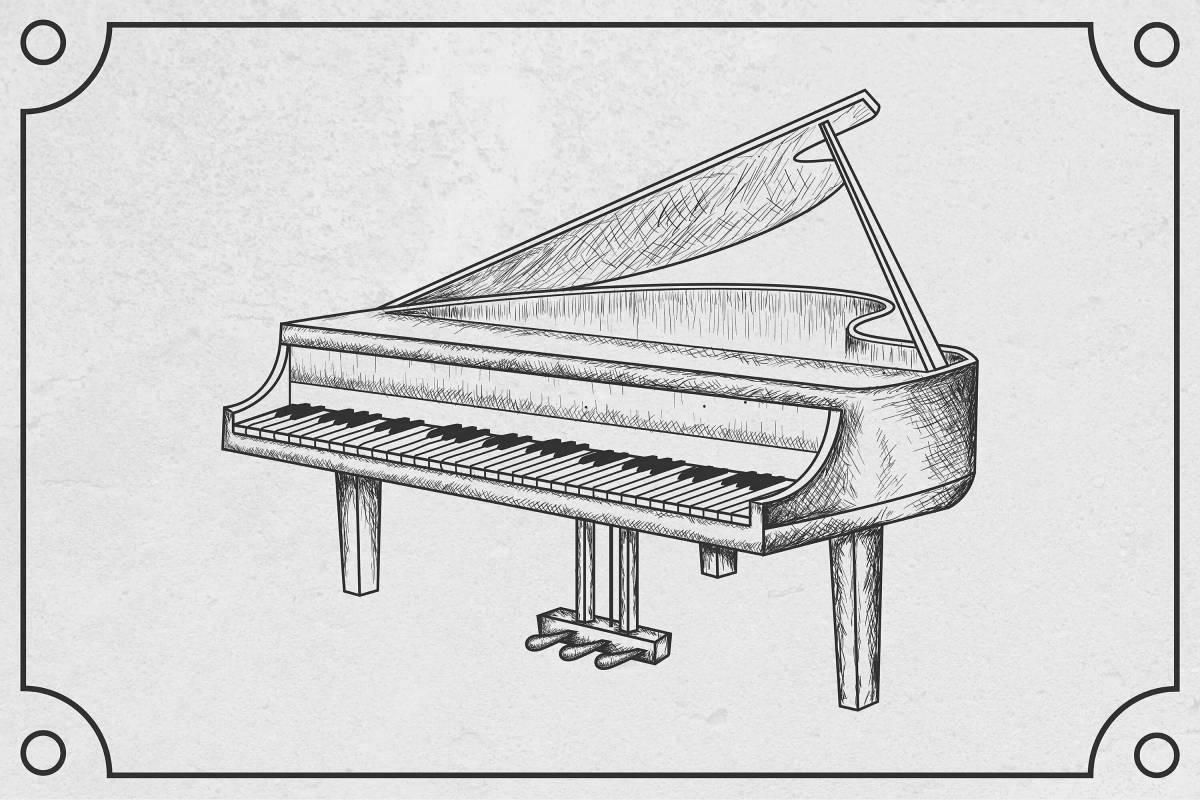 Vibrant piano coloring page for kids