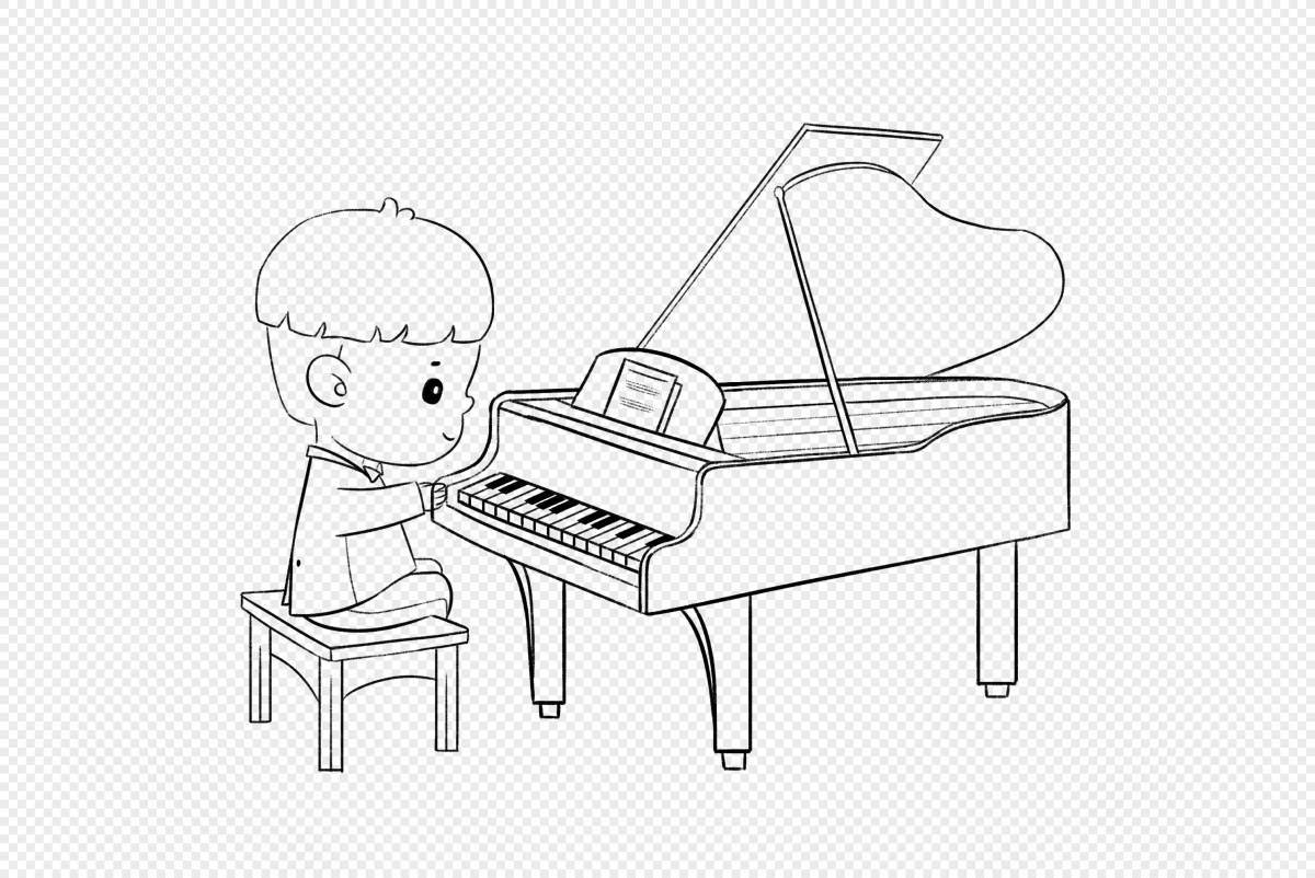 Игривая страница раскраски фортепиано для детей