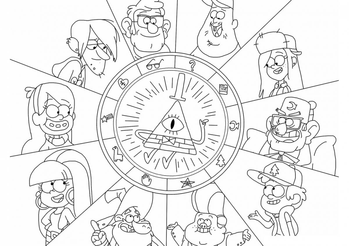 Gravity falls sous coloring with splashes of color