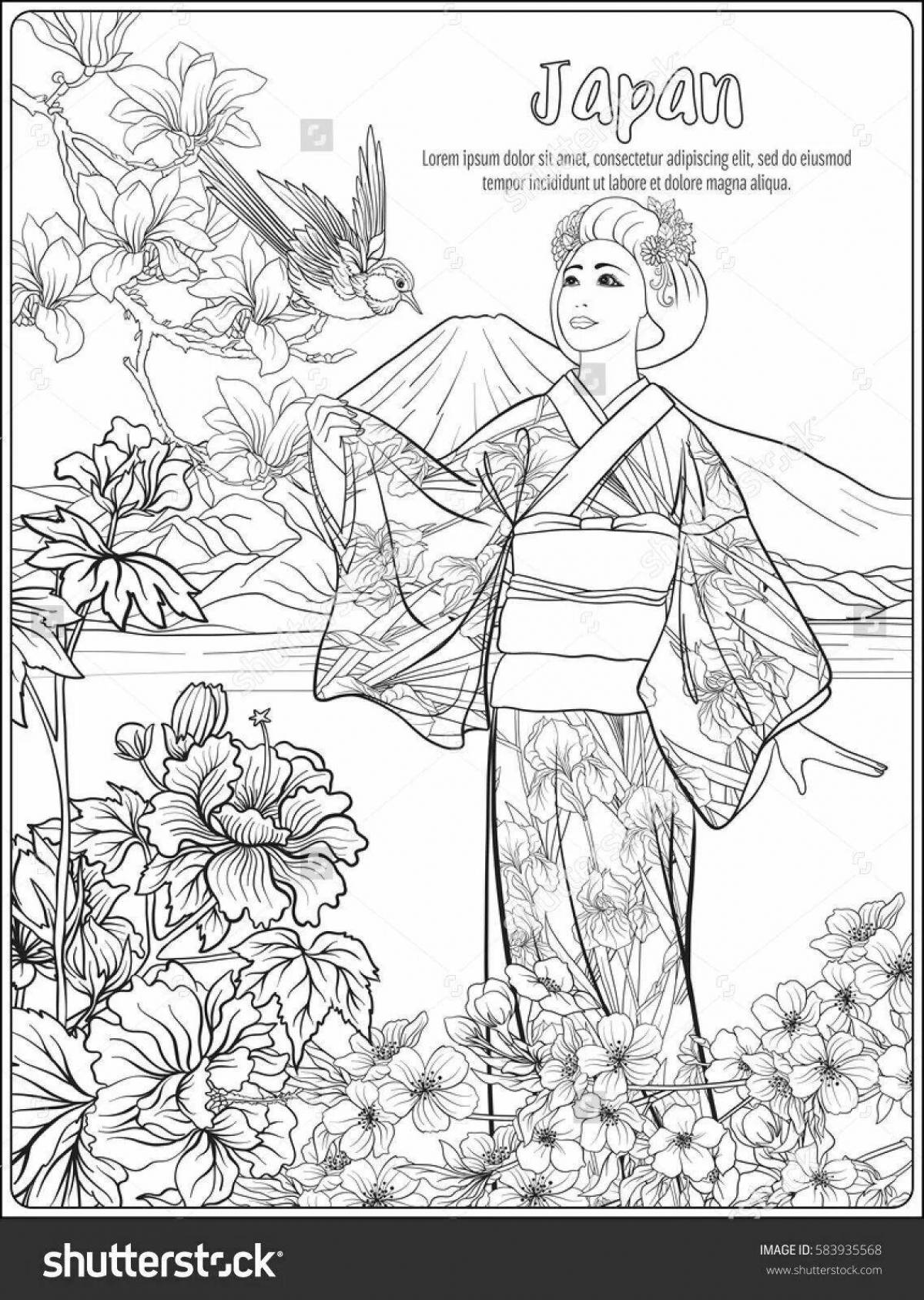 Photo Beautiful coloring of ancient japan