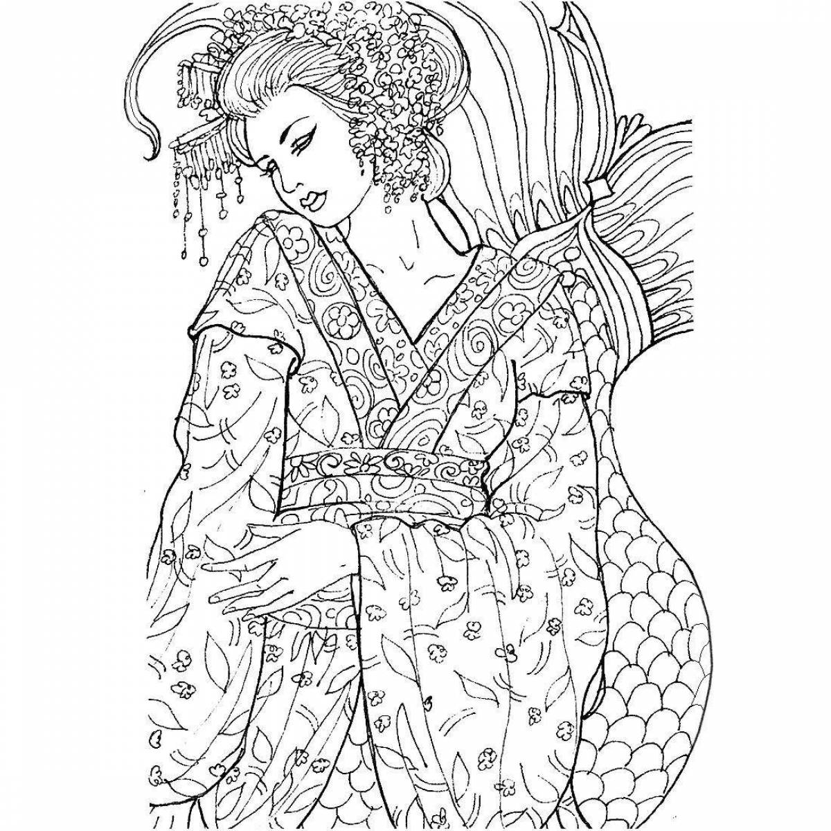 Экзотическая раскраска древней японии