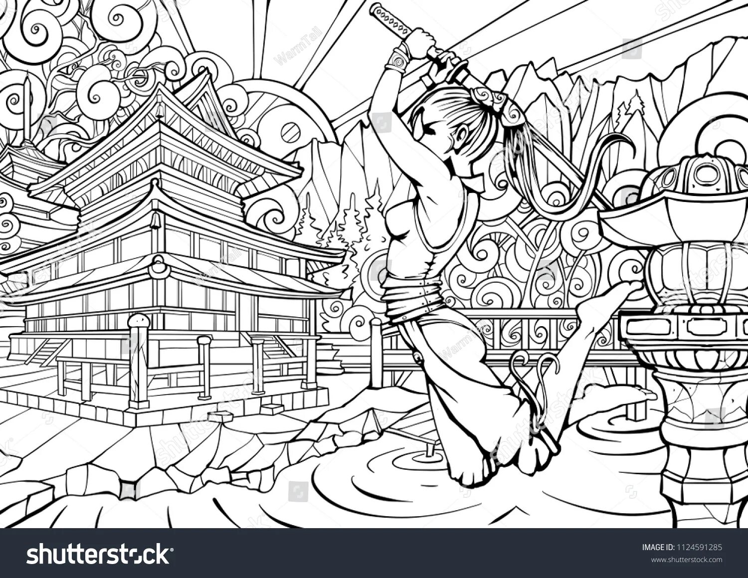 Щедрая раскраска древней японии