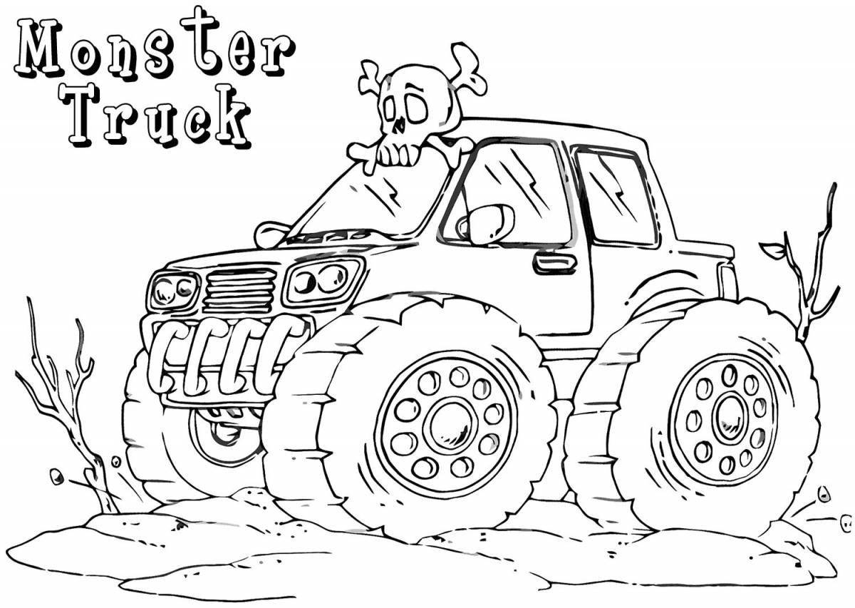 Fire monster truck shiny coloring book